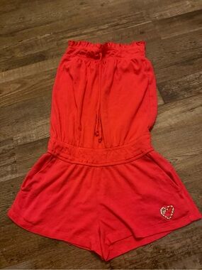 TWISTED HEART Red Women's Romper Shorts with Beaded Heart
